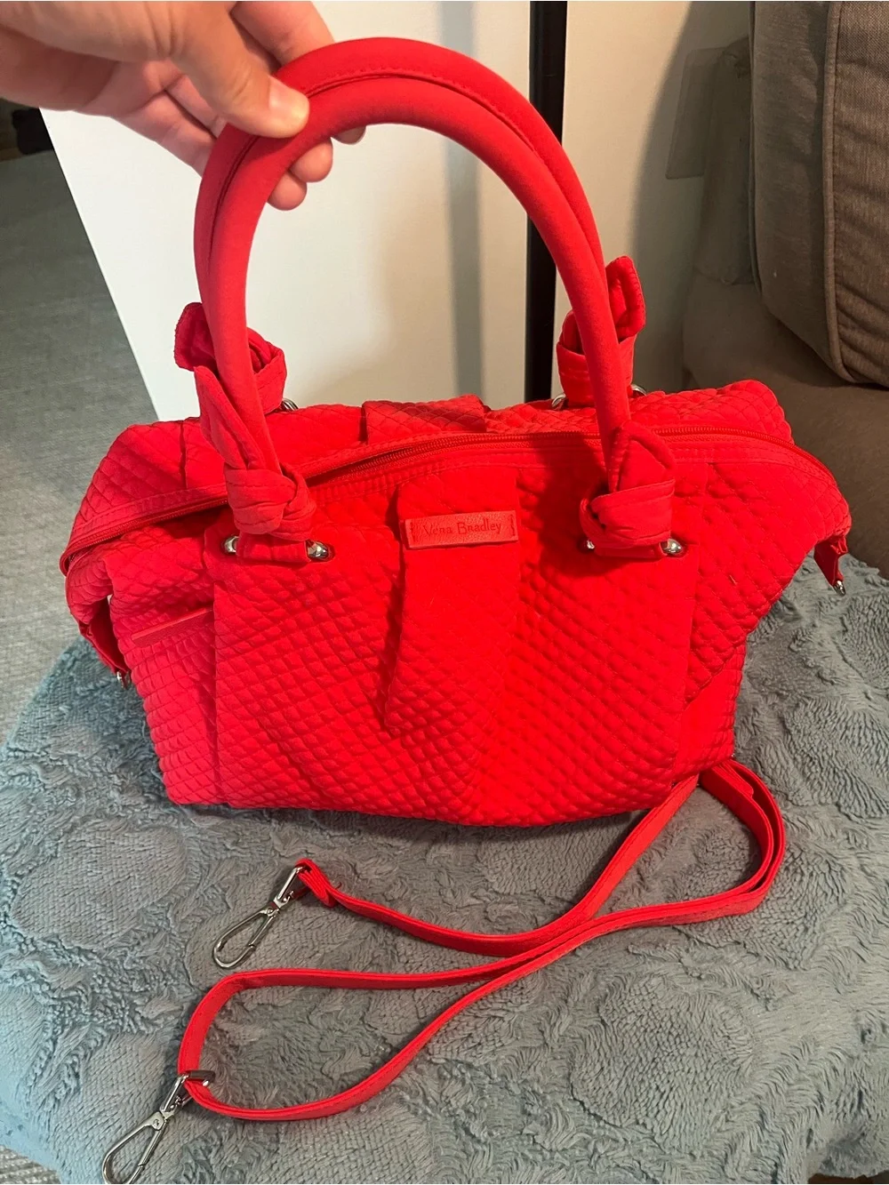 Vera Bradley Bright Red Quilted Satchel with Removable Strap
